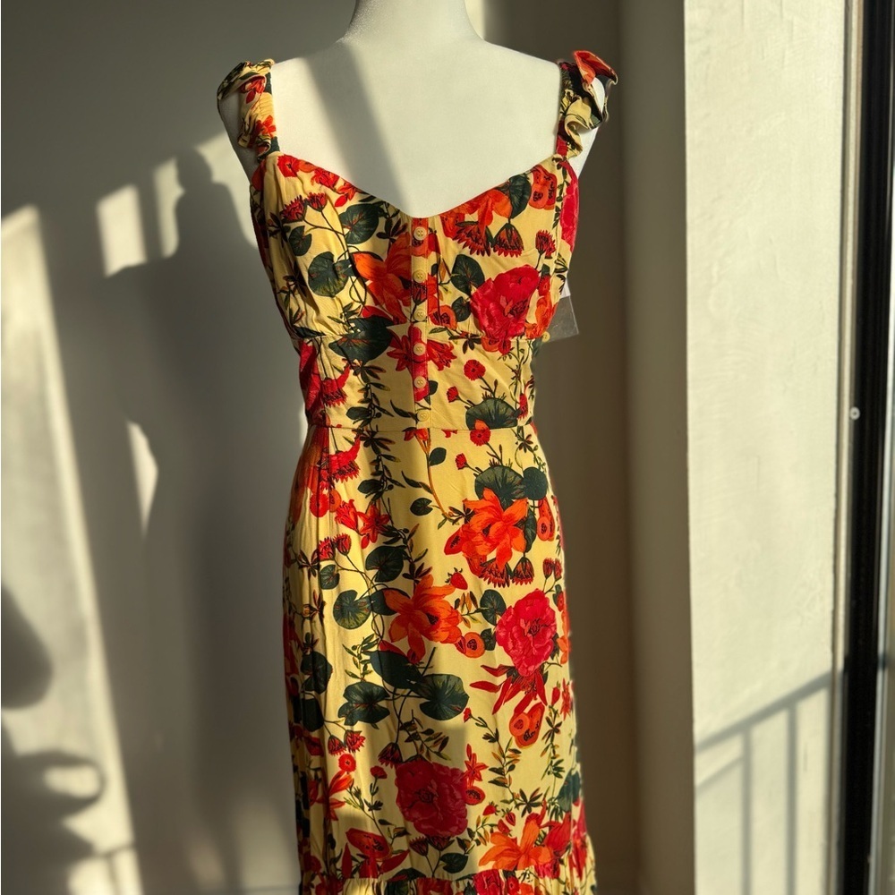 NWT CHELSEA28 Ruffle Midi Dress Layered Floral Ankle Length Boho Cottagecore L